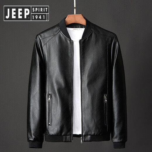 JEEP SPIRIT Jeep Brand Men's Haining Velvet Leather Jacket Men's Large Size Men's Jacket Imitation Sheep Leather Jacket Cycling Motorcycle 817 Black XL