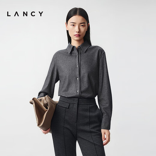 Langzi/LANCY Song Jia's same style 2025 winter new simple wool shirt women's high-end commuter top dark gray 2 M