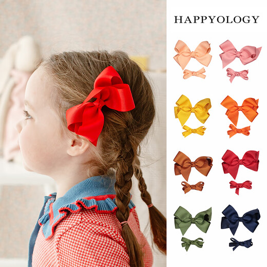 Happyology British children's hair clips set of two cute hair accessories little girl headdress ribbon bow