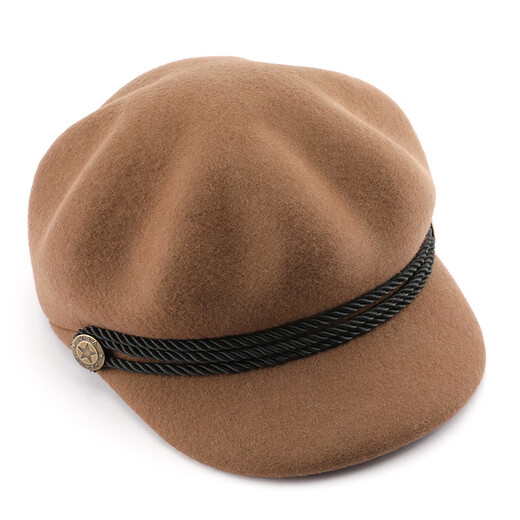 Woodpecker beret women's Korean version Japanese color retro wool octagonal hat outdoor travel sports sun protection casual hat burgundy