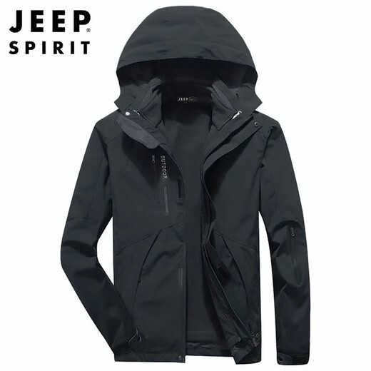 JEEP SPIRIT Jeep Jacket Men's Jacket Autumn and Winter Three-in-One Removable Thickened Windproof Mountaineering Jacket Gray XL