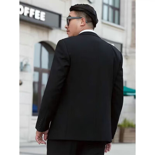 Luo Meng plus size suit men's suit plus fat plus fat business formal suit jacket wedding black loose spring and autumn new style two-button pure black single suit jacket + tie no trousers four seasons 4XL /190 recommended 165-185Jin Jin is equal to 0.5 kg