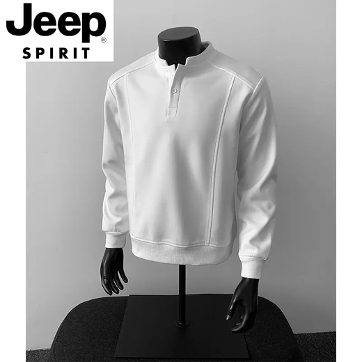 JEEP SPIRIT gray henley collar long-sleeved polo shirt men's American deconstructed splicing right shoulder T-shirt boxy version inner sweatshirt light gray long-sleeved L