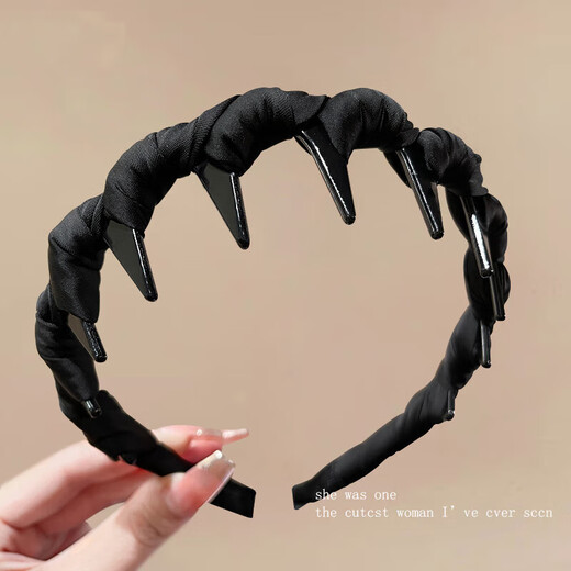 Other brands of retro satin toothed hairbands for women, high-end headbands for face washing, daily wear, black, 1 pack