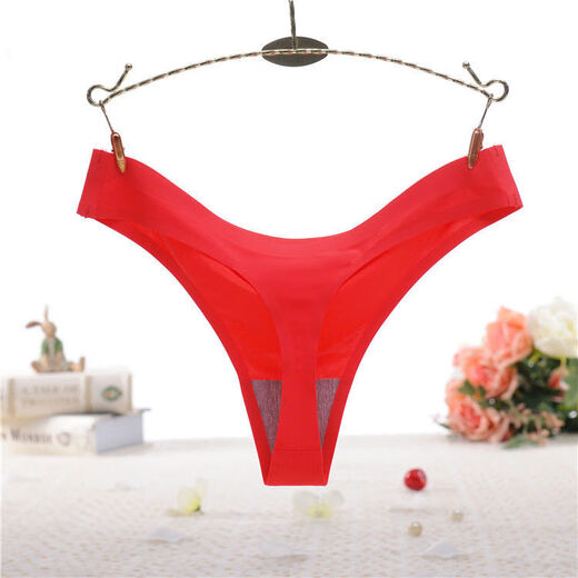 Hot Selling Cotton Bottom Thong Women's One Piece Ice Silk Seamless Adhesive Solid Color Briefs 2051 White One Size