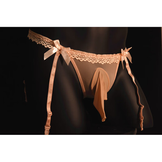 Sexy lace stockings with egg-covered thongs, large size men's underwear, triangle suspender shorts, gay transvestite underwear, white triangle suspender panties, with balls