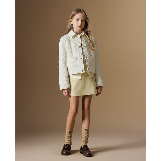 ELLE KIDS Retro Bath Style Girls Winter Cotton Jacket Contrast Color Lapel Front Shoulder Retro Fashionable Quilted Cotton Jacket