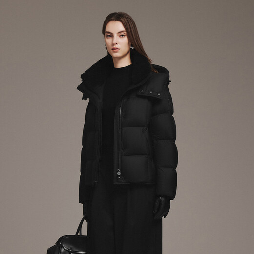 Tambor down jacket women's short removable hood autumn and winter silhouette warm thick coat 5520350Z black 165