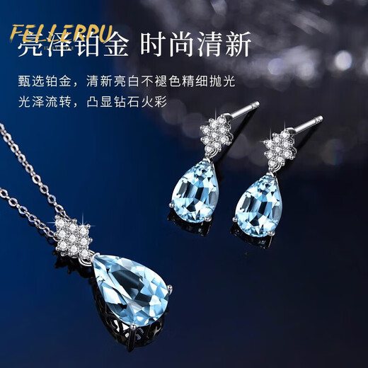 Feilepu Aquamarine Necklace for Women Platinum Water Drop Pendant Light Luxurious and High-Class Clavicle Chain Birthday Memorial Gift for Girlfriend Platinum Aquamarine Water Drop Necklace