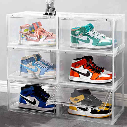 Yusen Yihuicheng acrylic transparent shoe box storage box AJ sneaker anti-oxidation cabinet plastic magnetic side opening shoe display wall (B) 2 red shoe boxes (B) 2 red shoe boxes 36x28x22cm 36 36x28x22cm