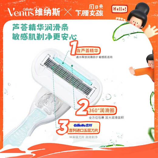 Gillette Venus Shaving Knife, Aloe Vera Sensitive Skin, 1 Knife Holder, 2 Knife Heads, Private Parts Hair Removal Knife, Special for Shaving Women