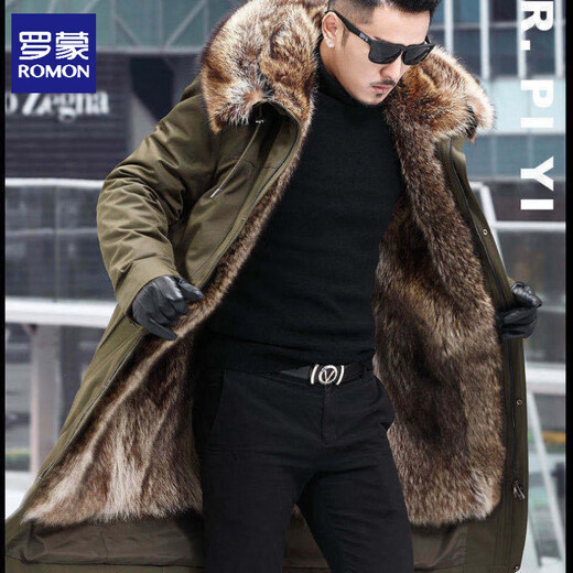 Romon mink fur coat for men winter mink fur all-in-one coat mid-length removable liner thickened fur coat black shell + mink fur liner (mid-length) 4XL 166-185Jin Jin equals 0.5 kg