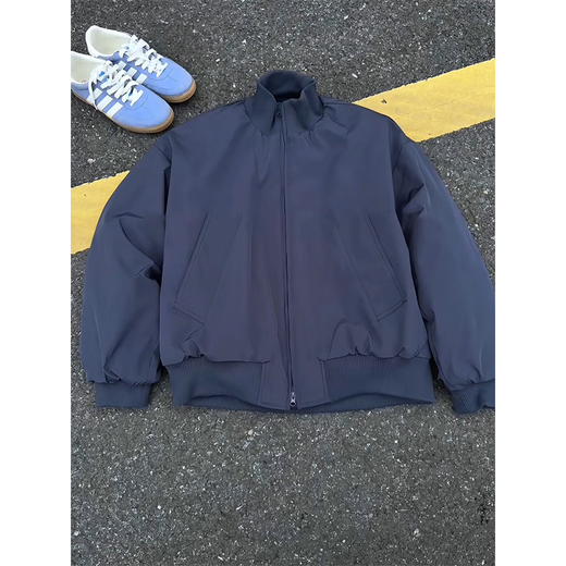 QuMile American cleanfit pilot coach jacket men's autumn and winter loose trendy workwear short baseball jacket black XL