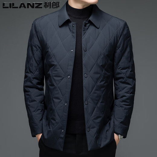 Lilang Men's Cotton Jacket Winter Lightweight Warm Lapel Middle-aged Cotton Jacket Business Men's Jacket Cotton Jacket 9602 Navy Blue L 170