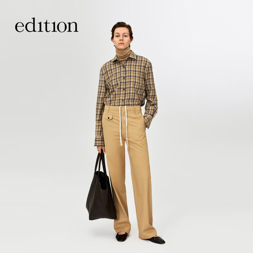 Edition Gao Yuanyuan's same style 2025 winter new elite wardrobe series retro plaid wool shirt khaki plaid S