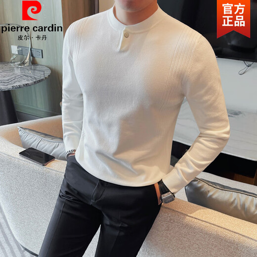 Pierre Cardin Henry collar long-sleeved sweater men's autumn and winter new slim solid color versatile sweater high-end base layer white XL