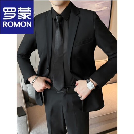 ROMON suit suit men's velvet thickened warm wedding suit jacket business formal black professional workwear winter suit R08 (single piece) velvet black suit S recommended 80-95Jin Jin equals 0.5 kg