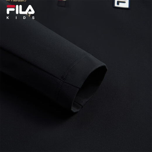 FILA children's clothing tops 2025 winter new style boys' plus velvet long-sleeved T-shirt dark black-BK 175