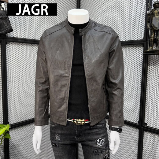 JAGR trendy brand leather jacket men's new spring, autumn and winter trendy slim casual men's trendy high-end leather jacket black M