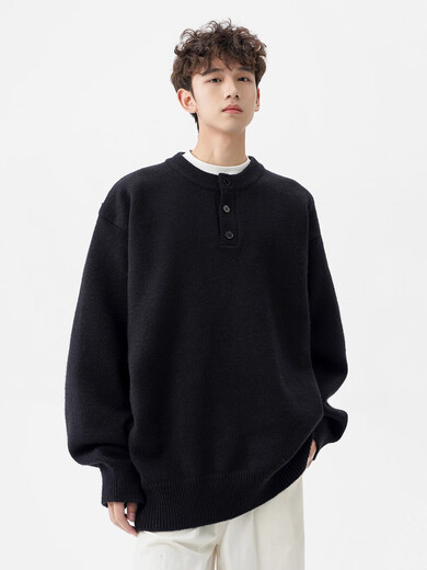 OEMG American Henry Collar Sweater Men's Autumn and Winter Trendy Brand High-Quality Knitted Sweater Tops Warm and Versatile Jacket Dark Gray XL Recommended 110-130Jin Jin equals 0.5kg