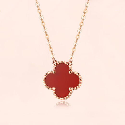 Fafanxi light luxury 18k gold four-leaf clover necklace for women rose gold and red agate pendant 520 Chinese Valentine's Day birthday gift for girlfriend rose gold and red agate 13mm