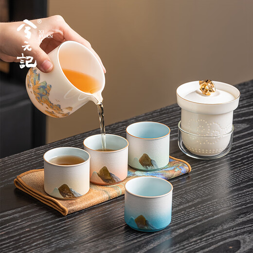 Xi Yuanji Thousand Miles of Rivers and Mountains Forbidden City Cultural and Creative Tea Sets as Birthday Gifts for Elders, Men, Fathers and Friends as Housewarming Souvenirs Thousands of Miles of Rivers and Mountains Taihu Stone Discussion Set Jiangshan Gift Box as Resignation and Retirement Gifts for Elders and Colleagues