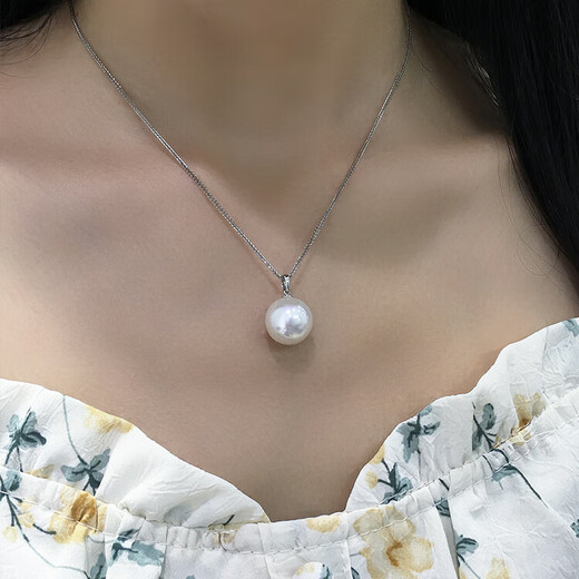 MHFDO natural Edison pearl pendant, round and bright, 18K gold, thick gold version with melon seed buckle, comparable to Australian white seawater pearls 12-13mm