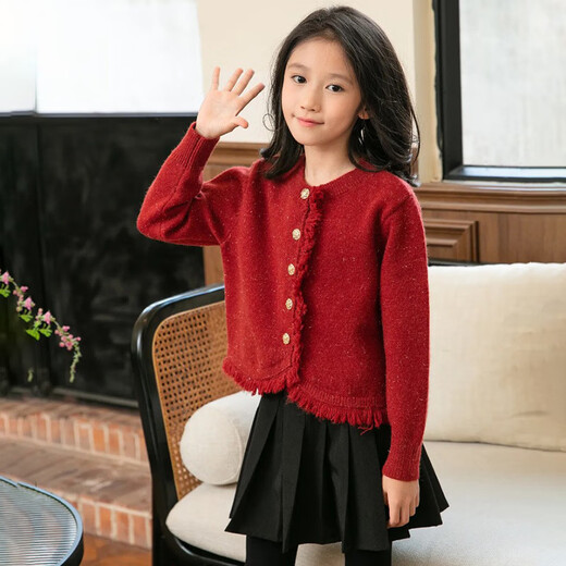 BUBBLE ORANGE mother-daughter parent-child clothing autumn and winter style New Year's style red knitted cardigan sweater jacket high-end dress top burgundy/single piece 100 baby girl size 100 (recommended weight 30Jin Jin is equal to about 0.5 kg)