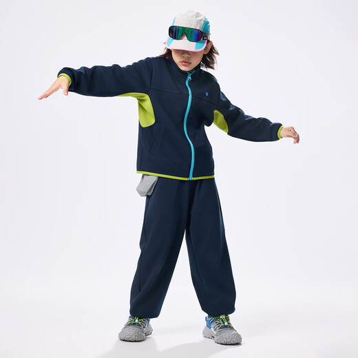 EBAER童装儿童套装秋冬男女童运动两件套开衫外套裤子 子夜蓝加绒  110