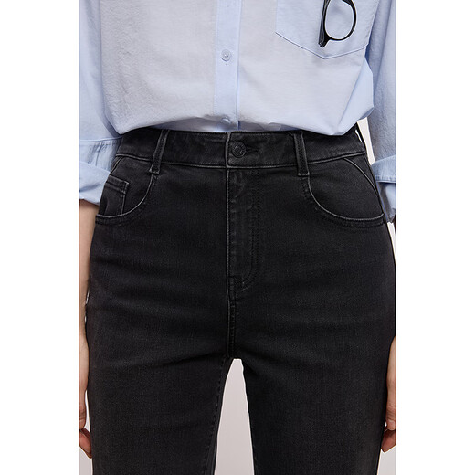 LILY2025 winter new style retro slim narrow version plus velvet versatile casual commuting bell bottoms jeans women's trousers 509 dark gray S