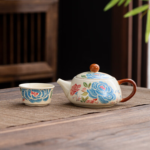 Creative tea set set household ceramic kung fu tea set teapot teacup modern Chinese style simple tea making tools bright yellow brown Xishi pot 1 pot 1 flat cup