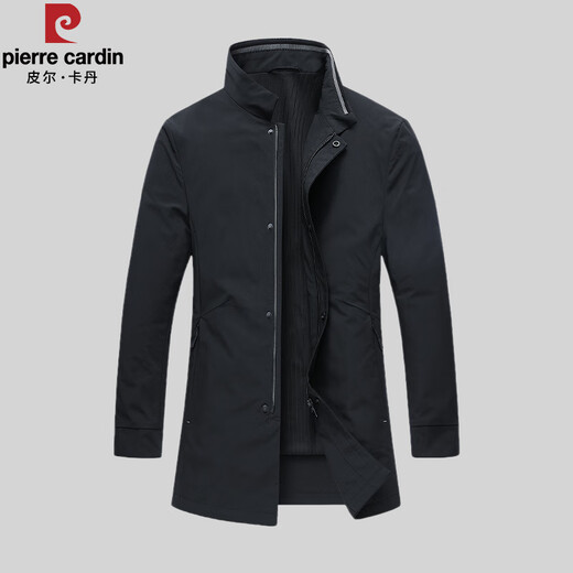 Pierre Cardin high-end light luxury stand collar windbreaker men's mid-length 2025 spring and autumn middle-aged men's business casual jacket black L 175