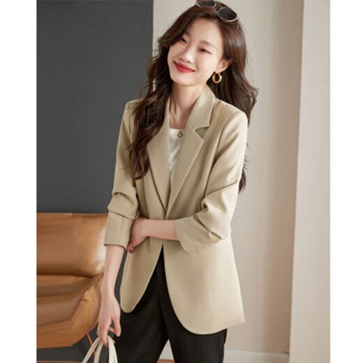 TERRE BLEUE small fragrant style suit for women 2025 autumn casual fashion loose women's small jacket light brown L