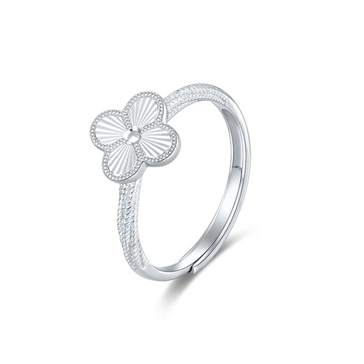 Mengjinyuan platinum ring four-leaf clover brushed sparkling live ring PT950 platinum birthday gift for girlfriend, weighing about 3.05g