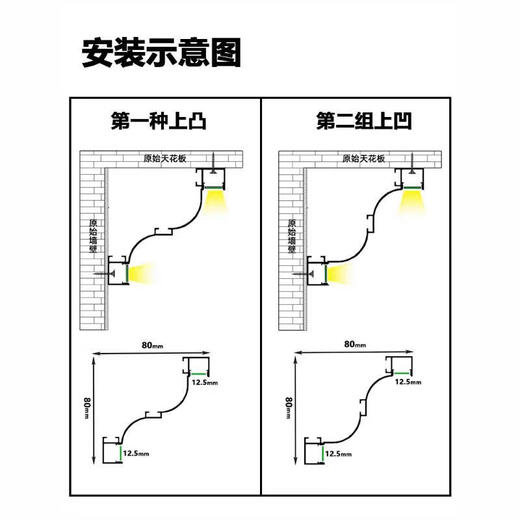 山头林村免吊顶石膏线灯明装顶角线灯墙角线型灯上下发光线条灯阴角洗墙灯 9898上下发光(不含灯带)