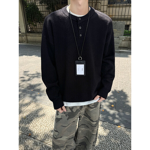 Zhiwei cleanfit Henry collar long-sleeved knitted sweatshirt men's autumn and winter new American retro warm base shirt clothes white flower gray XL recommended 135-150Jin Jin equals 0.5 kg