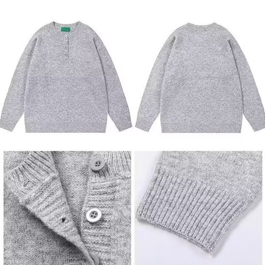 Porphyry Gray Henley Neck Long Sleeve Sweater Men's 2025 Winter Korean Button Round Neck Warm Sweater Men's Dark Gray XL