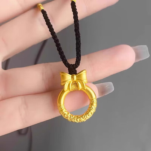 Fuwu au999 pure gold-plated silver necklace for women gold auspicious cloud bow peace buckle pendant braided necklace gift for girlfriend bow peace buckle + braided necklace
