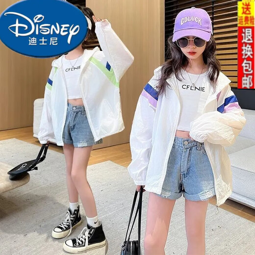 Disney Girls' Sun Protection Clothes Summer 25 Years New Children's Thin Air-Conditioning Shirts Summer Breathable Ice-Sense Skin Clothes for Middle and Large Children Color Purple 160 Recommended Height Around 155