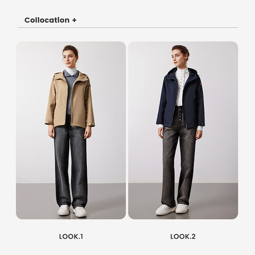 Navigare Italian small sailing windbreaker women's autumn mid-length hooded coat loose commuter windproof jacket navy blue M