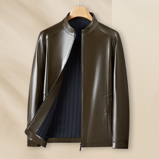 梦特娇（MONTAGUT）【优选皮革&防风保暖】梦特娇专款秋冬立领皮衣男外套364365003SX 中灰 4XL 58 195/108A