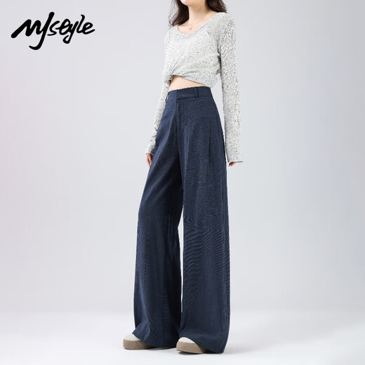 Pantalones de patas anchas de estilo MJ para mujeres en verano delgada de agua alta de color alto Pantalones casuales versátiles versátiles versátiles de pierna recta marina s
