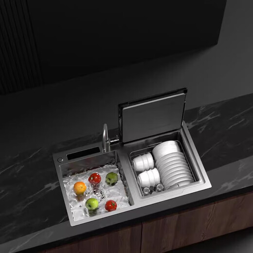 Dishwasher for 8-10 people, large capacity, double spray, small household smart fully automatic desktop embedded hot air drying, active oxygen sterilization and disinfection K10 right machine with ultrasonic