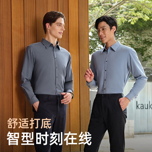 雅戈尔长袖衬衫男士棉混纺面料绒感饱满纯色衬衫温暖舒适2025新品
 蓝色VLRM119689HJA 42 （180/100A）