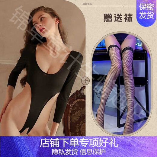 Manyan sexy lingerie, sexy and passionate, pure desire swimsuit suit, one-piece tights, women's small breast uniform, temptation, no need to take off, safe, black (excluding socks), one size fits all