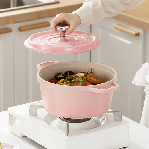 Fat Donglai same style pink high-looking pot household non-stick pot enamel pot kitchen double-ear soup pot induction cooker gas universal pink enlarged 24CM