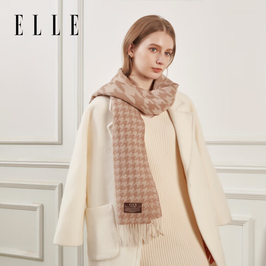 ELLE 100% sheep wool scarf for women winter warm gift box fashion houndstooth jacquard scarf shawl
