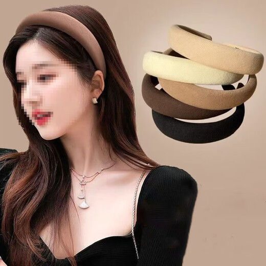 Follow-up sponge high headband women's face wash headband retro French wide-brimmed hair accessories hair bundle press hairpin headband dark coffee color + milk tea color 2 pcs