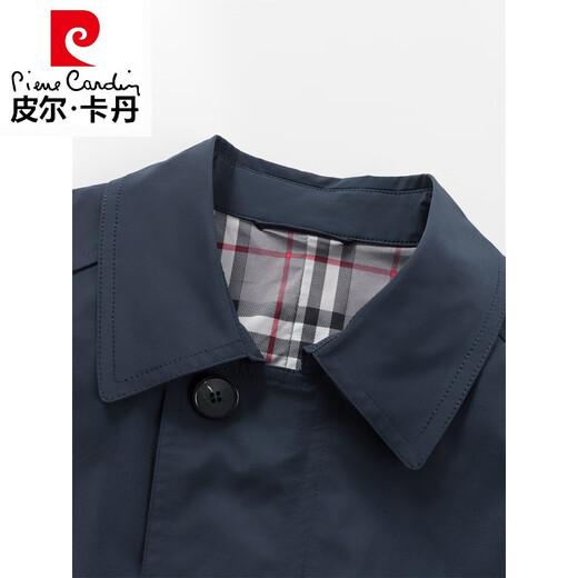 皮尔卡丹（pierre cardin）高档风衣外套男中长款春秋季高级感翻领高端大衣轻奢男装商务休闲 蓝色 M 170【建议100-120斤】