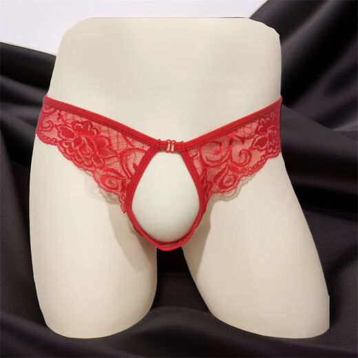 New men's lace sexy underwear thong for couples, open crotch, no need to take off, straight insertion, temptation thong, sexy open crotch, black T pants, 1 pair 2XL 130-140Jin Jin equals 0.5 kg